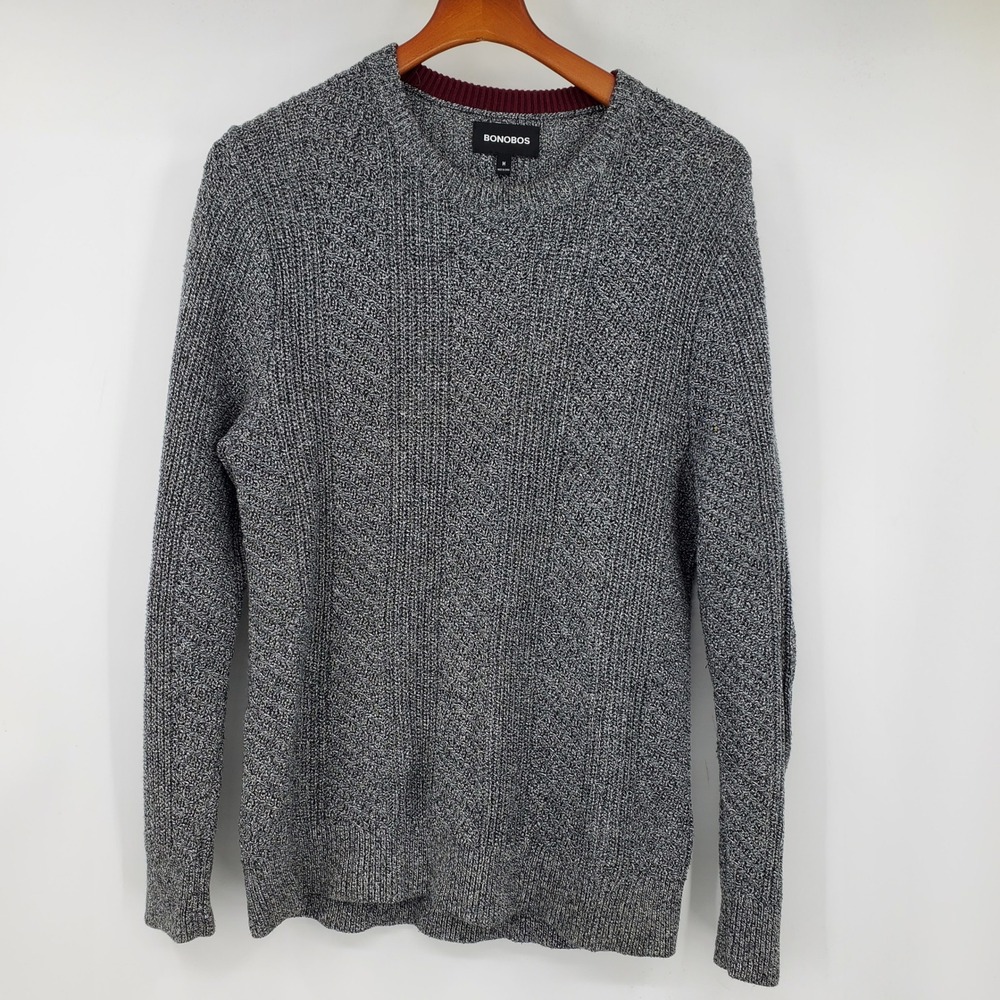 Bonobos Mens Grey Marled Cotton Cashmere Crew Neck Sweater Medium Quiet Luxury